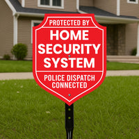 Protected by Home Security System Yard Sign with 16" Stake, Shield Shape Rust-Free Aluminum Warning Sign, UV Protected Outdoor Alarm Sign