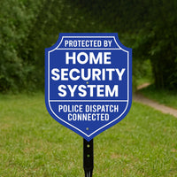 Protected by Home Security System Yard Sign with 16" Stake, Shield Shape Rust-Free Aluminum Warning Sign, UV Protected Outdoor Alarm Sign