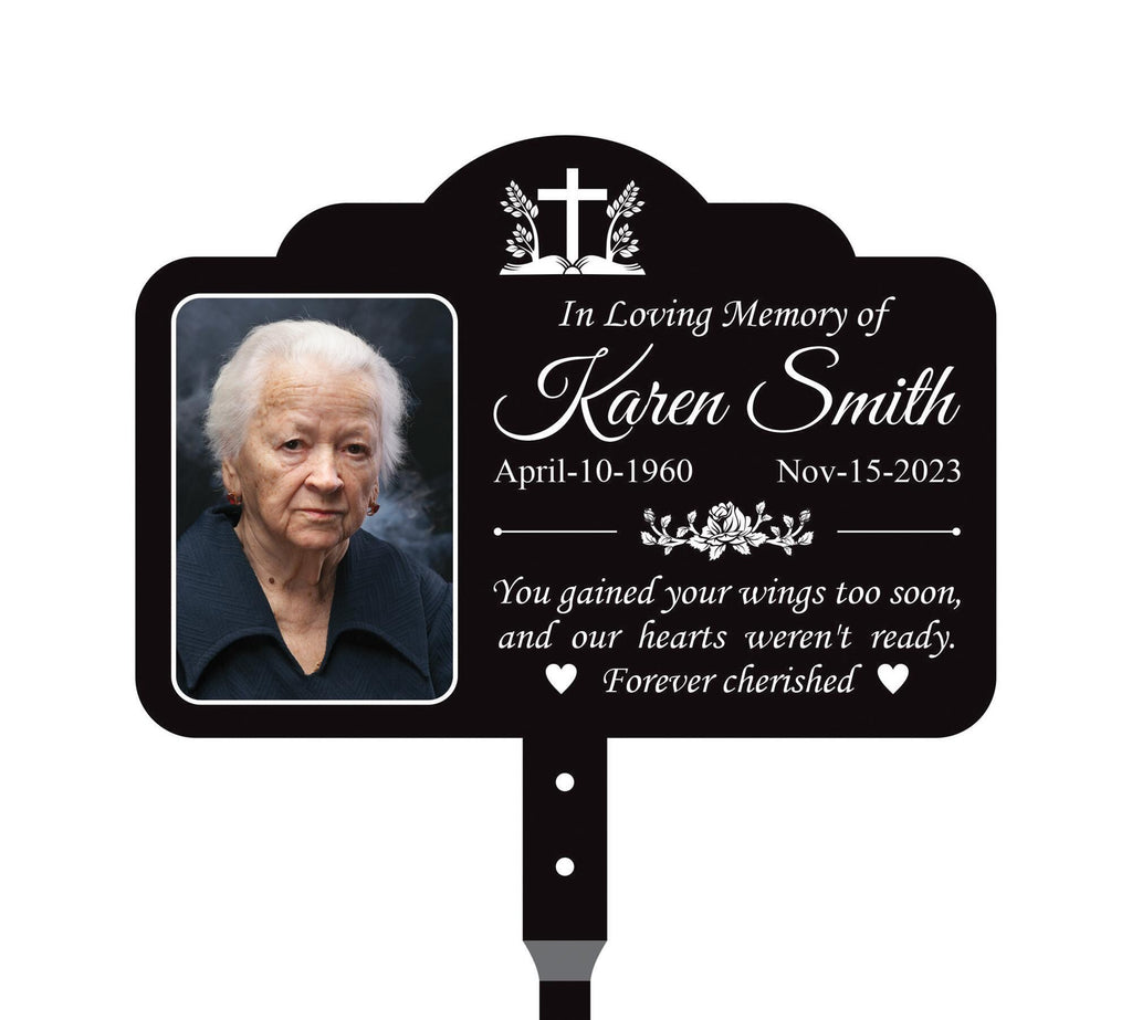 Custom Memorial Yard Sign with 16" Stake, Personalized Grave Marker with Photo, Rust-Free Aluminum Remembrance Plaque for Loved Ones