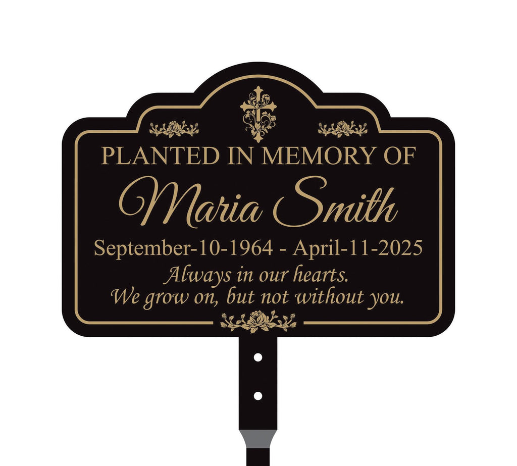 Planted in Memory Of Yard Sign with 16" Stake, Personalized Grave Marker Plaque, Rust-Free Aluminum Memorial Garden Sign
