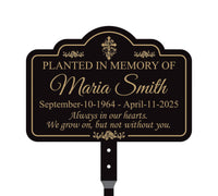 Planted in Memory Of Yard Sign with 16" Stake, Personalized Grave Marker Plaque, Rust-Free Aluminum Memorial Garden Sign