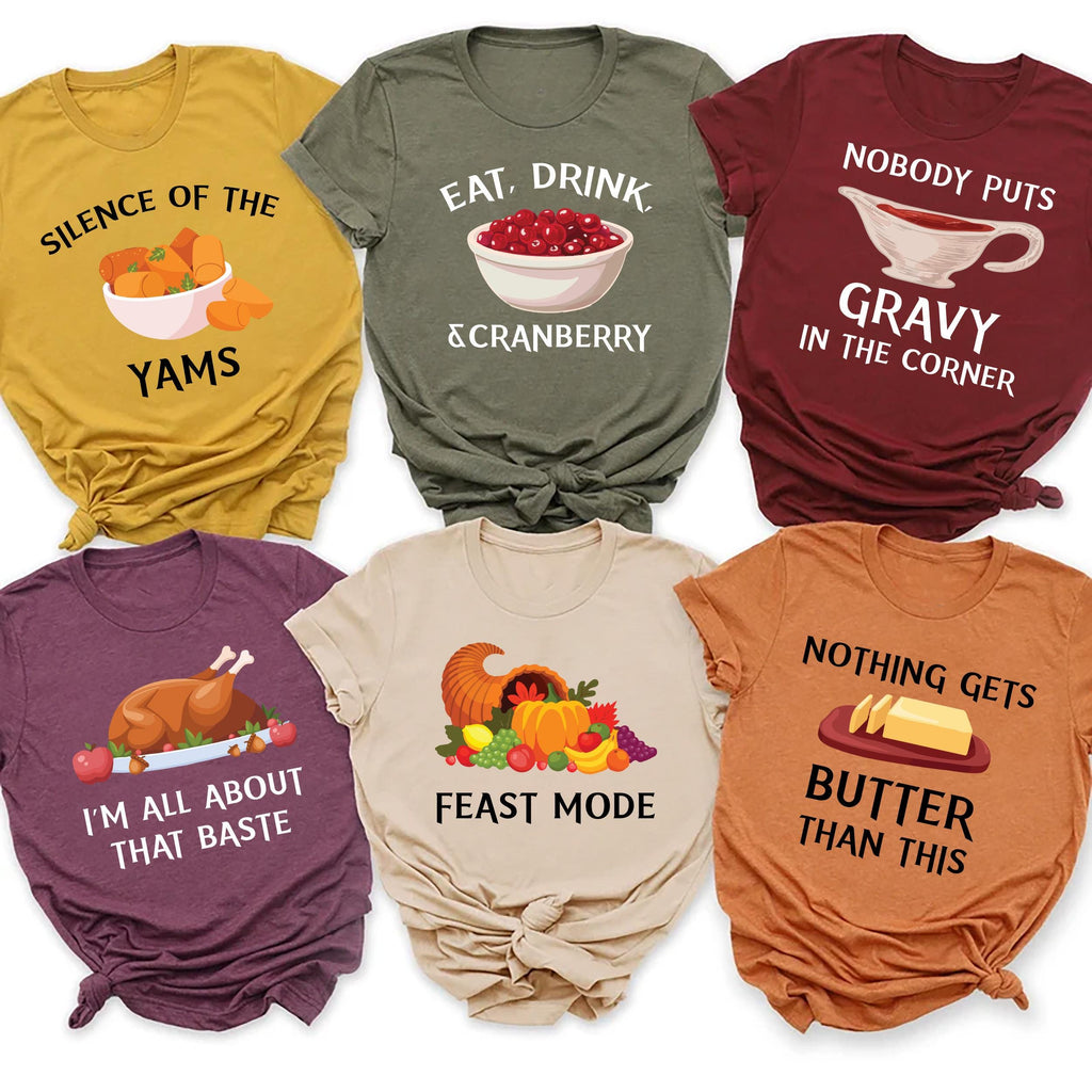 Custom Thanksgiving Family Dinner Shirt, Thanksgiving Puns Shirt, Thanksgiving Foods Group Tee