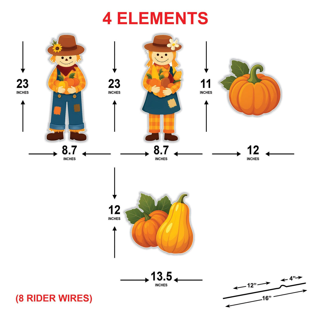 Scarecrow Couple Fall Yard Sign Set, Thanksgiving Pumpkin Lawn Decorations, Autumn Outdoor Decor with Gourds and Harvest Props for Garden