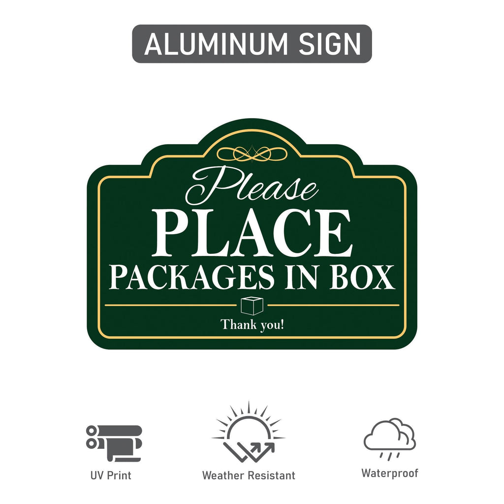 3 Pack Package Deliveries Yard Sign with 16" Stake, Rust-Free Aluminum Please Place Packages in Box Sign, Outdoor Instruction Lawn Marker
