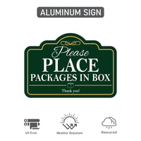 3 Pack Package Deliveries Yard Sign with 16" Stake, Rust-Free Aluminum Please Place Packages in Box Sign, Outdoor Instruction Lawn Marker