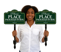 2 Pack Package Deliveries Yard Sign with 16" Stake, Rust-Free Aluminum Please Place Packages in Box Sign, Outdoor Instruction Lawn Marker