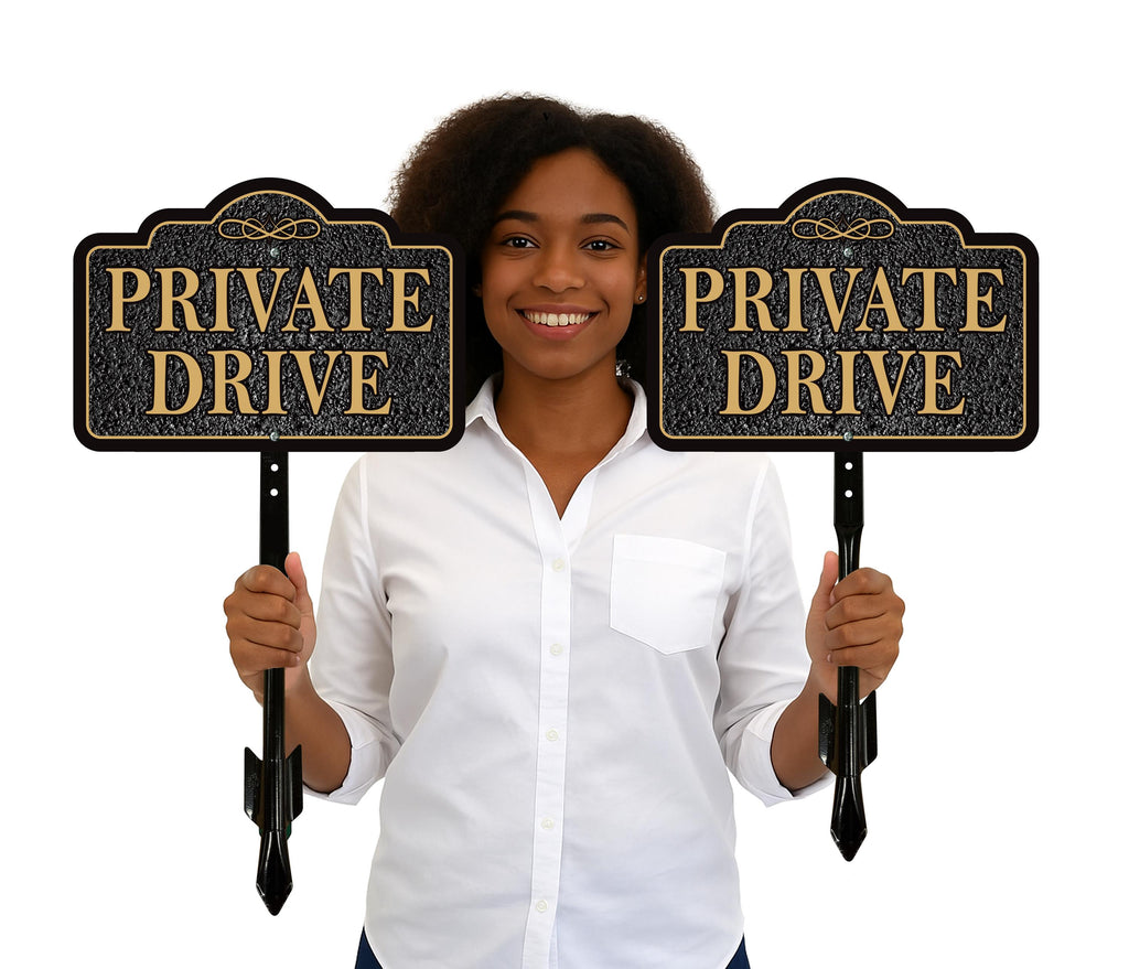 3 Pack Private Drive Yard Sign with 16" Stake, Rust-Free Aluminum Private Road Warning Sign, Outdoor Driveway Access Restriction Lawn Marker