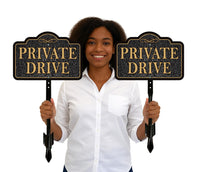 3 Pack Private Drive Yard Sign with 16" Stake, Rust-Free Aluminum Private Road Warning Sign, Outdoor Driveway Access Restriction Lawn Marker