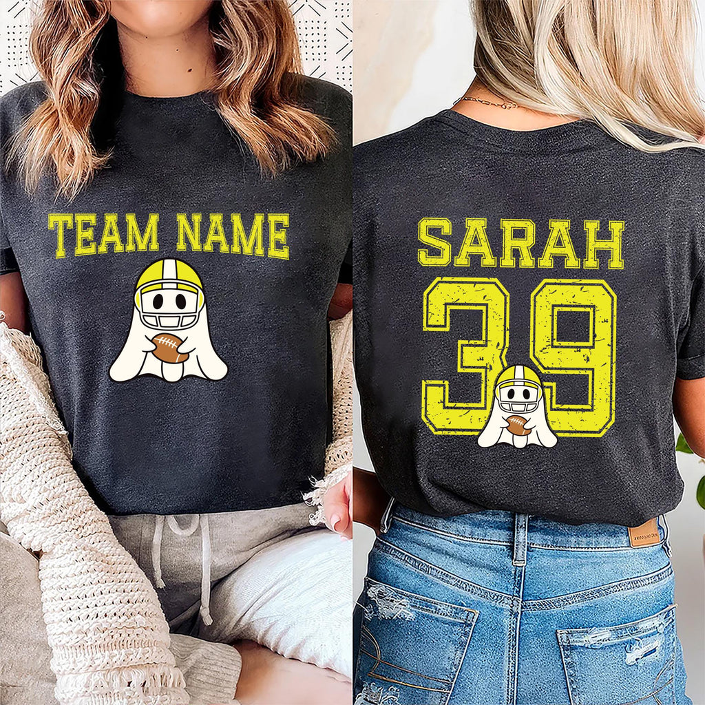 Custom Football Team Shirt, Personalized Jersey Name & Number Shirt, Ghost Mascot Sports Tee, Front Back
