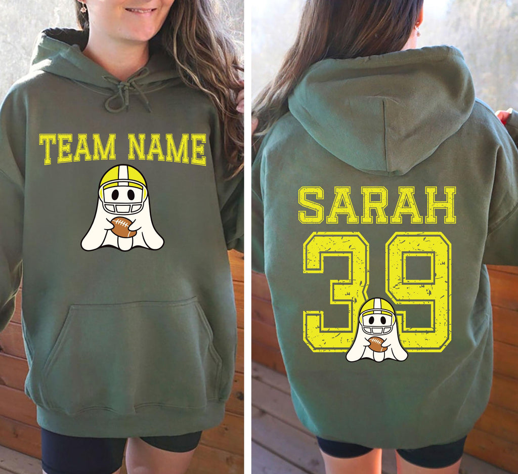Custom Football Team Shirt, Personalized Jersey Name & Number Shirt, Ghost Mascot Sports Tee, Front Back