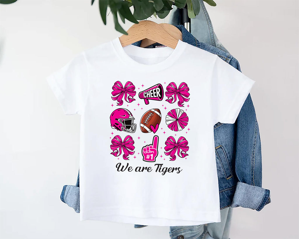 Custom Personal Football Coquette Bow Shirt, Custom Name Shirt, Cute Football Toddler Tee, Girl Cheer Mascot Shirt, Football Team Gifts