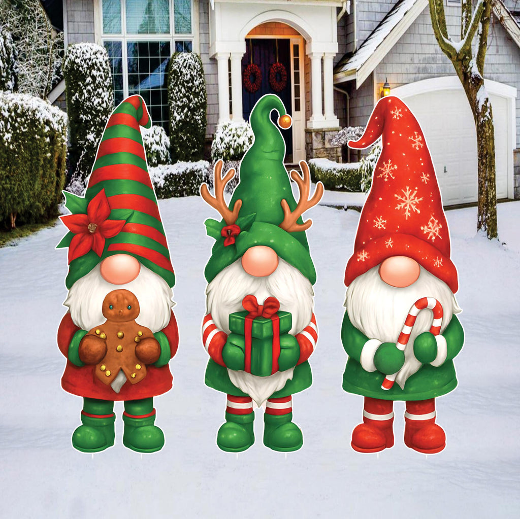 Christmas Gnome Yard Decorations, Outdoor Holiday Lawn Signs with Gingerbread Candy Cane Present, Xmas Porch Garden Decor with Stakes