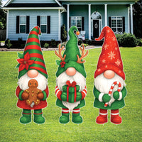Christmas Gnome Yard Decorations, Outdoor Holiday Lawn Signs with Gingerbread Candy Cane Present, Xmas Porch Garden Decor with Stakes