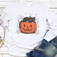 Cute Halloween Black Cat Long Sleeve Shirt