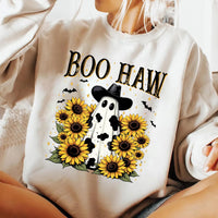 Boo Haw Sweatshirt, Cow Spot Ghost Western Halloween Tee