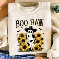 Boo Haw Sweatshirt, Cow Spot Ghost Western Halloween Tee