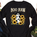 Boo Haw Long Sleeve Shirt, Cow Spot Ghost Western Halloween Tee