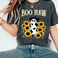Boo Haw Shirt, Cow Spot Ghost Western Halloween Tee