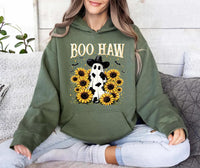 Boo Haw Hoodie, Cow Spot Ghost Western Halloween Tee