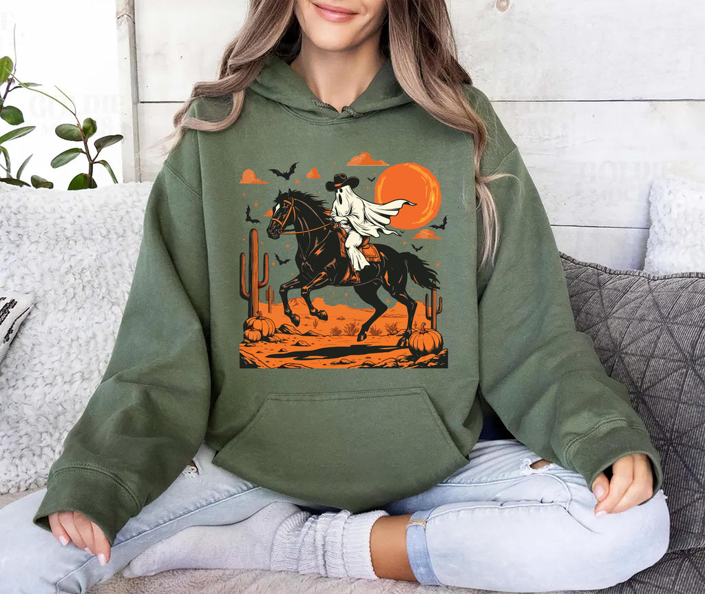 Retro Halloween Hoodie, Trendy Ghost and Bats Spooky Season Tee
