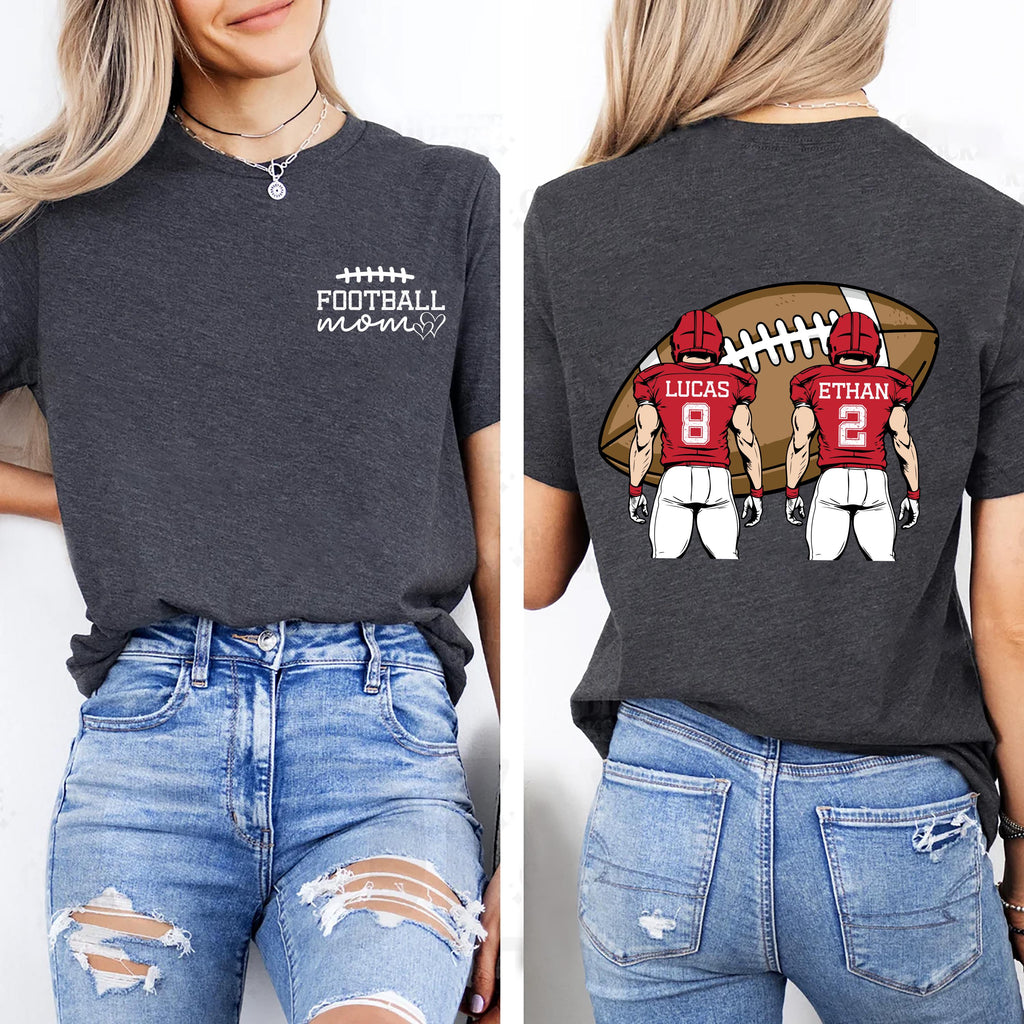 Custom Football Mom Shirt with Kids Name, Two Sided