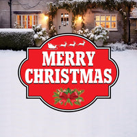 Merry Christmas Yard Sign, Outdoor Holiday Lawn Decoration with Stakes, Red Christmas Plaque Waterproof Garden Patio Walkway Xmas Décor