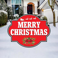 Merry Christmas Yard Sign, Outdoor Holiday Lawn Decoration with Stakes, Red Christmas Plaque Waterproof Garden Patio Walkway Xmas Décor