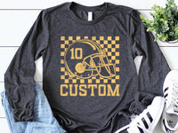 Custom Checkered Football Name and Number Long Sleeve Shirt, Personalized Football Player Gift Tee