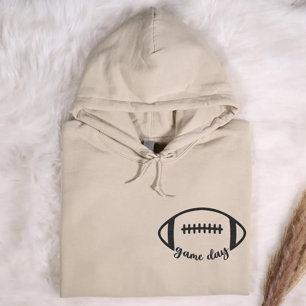 Game Day Football Embroidered Hoodie, Touchdown Sweatshirt, Women’s Football Shirt, Football Season Long Sleeve Shirt, Sports Fan Gift