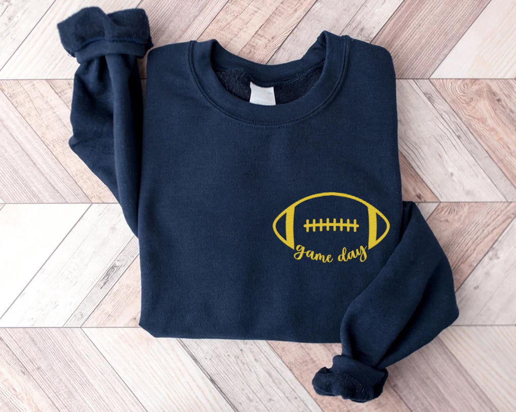 Game Day Football Embroidered Sweatshirt, Touchdown Hoodie, Women’s Football Shirt, Football Season Long Sleeve Shirt, Sports Fan Gift