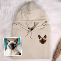 Custom Pet Face Embroidered Hoodie, Personalized Dog Cat Sweatshirt, Pet Portrait Shirt, Pet Memorial Long Sleeve Shirt, Pet Lover Gift