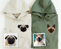 Custom Pet Face Embroidered Hoodie, Personalized Dog Cat Sweatshirt, Pet Portrait Shirt, Pet Memorial Long Sleeve Shirt, Pet Lover Gift