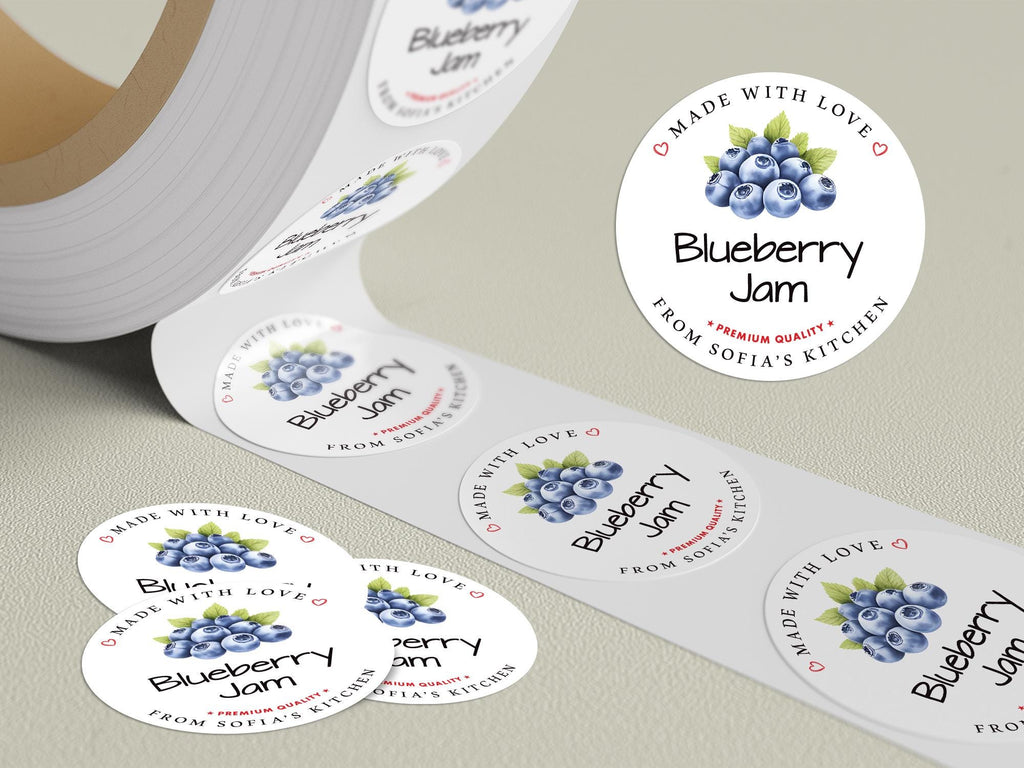 Personalized Blueberry Jam Roll Labels, Custom Blueberry Jam Product Stickers, Business Blueberry Jam Labels for Jars, Canning, Lid Stickers