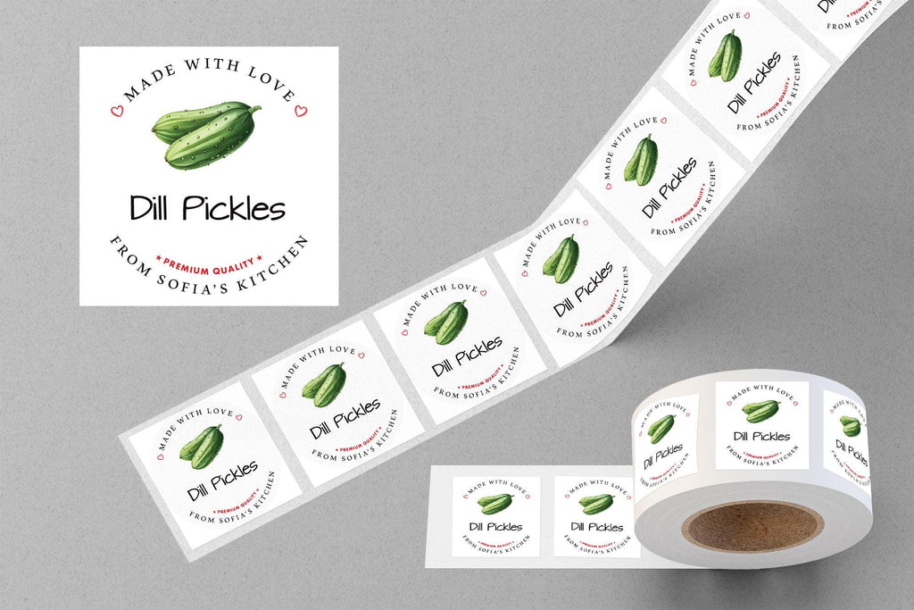 Personalized Dill Pickle Roll Labels, Custom Pickle Product Stickers, Business Dill Pickle Labels for Jars, Pickle Canning, Lid Stickers