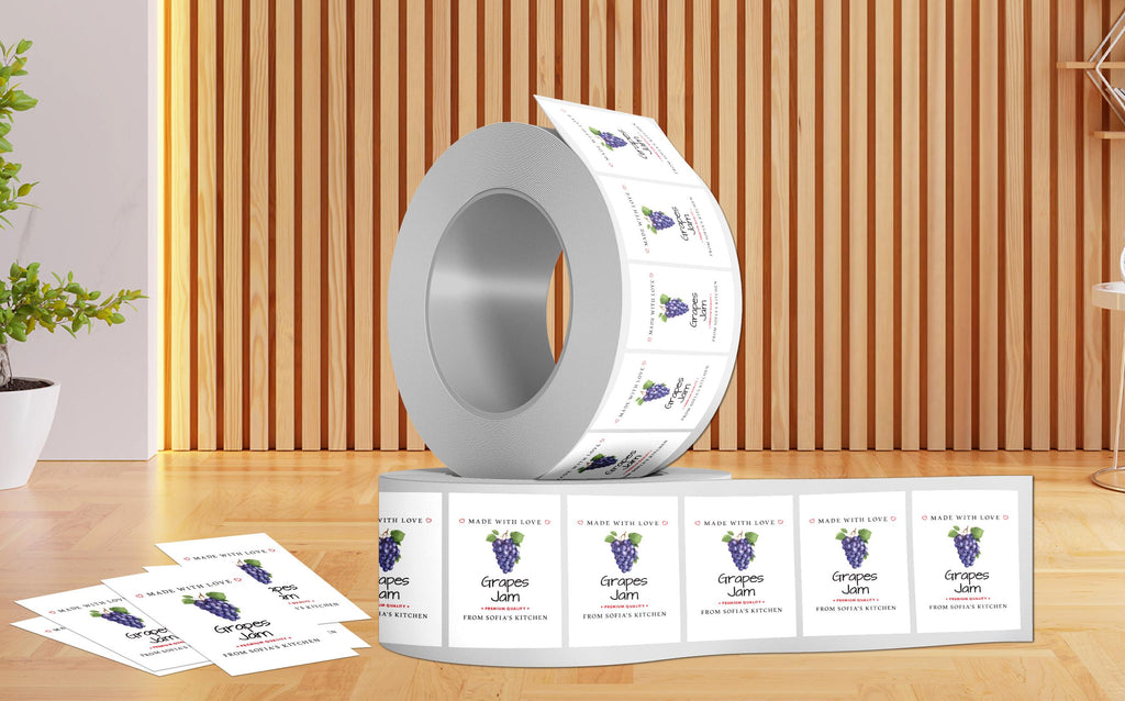 Personalized Grape Jam Roll Labels, Custom Grape Jelly Product Stickers, Business Grape Jelly Labels for Jars, Canning, Lid Stickers