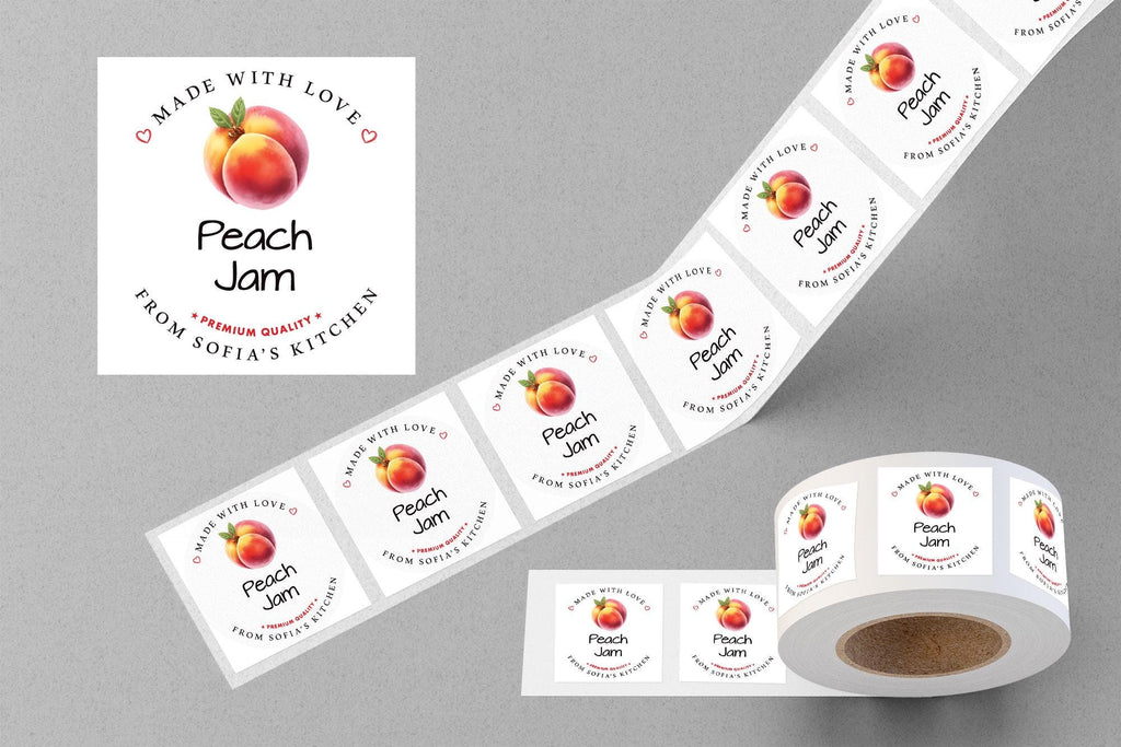 Personalized Peach Jam Roll Labels, Custom Peach Jam Product Stickers, Business Peach Jam Labels for Jars, Peach Jam Canning, Lid Stickers
