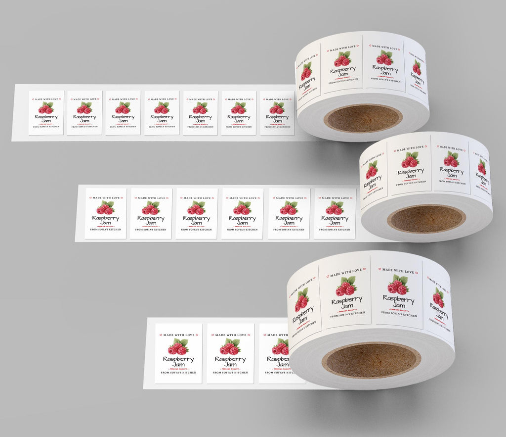 Personalized Raspberry Jam Roll Labels, Custom Raspberry Jam Product Stickers, Business Raspberry Jam Labels for Jars, Canning, Lid Stickers