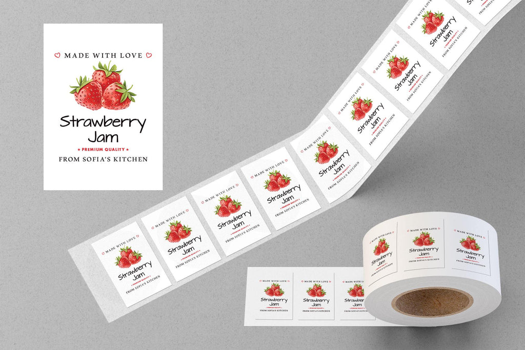 Personalized Strawberry Jam Roll Labels, Custom Strawberry Jam Product Stickers, Business Labels for Jars, Jam Canning, Lid Stickers