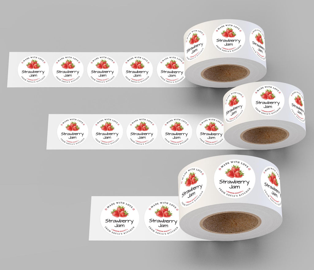 Personalized Strawberry Jam Roll Labels, Custom Strawberry Jam Product Stickers, Business Labels for Jars, Jam Canning, Lid Stickers