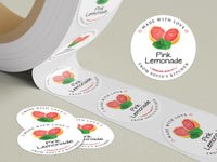 Personalized Pink Lemonade Roll Labels, Custom Pink Lemonade Product Stickers, Business Labels for Bottles & Jars, Canning, Lid Stickers