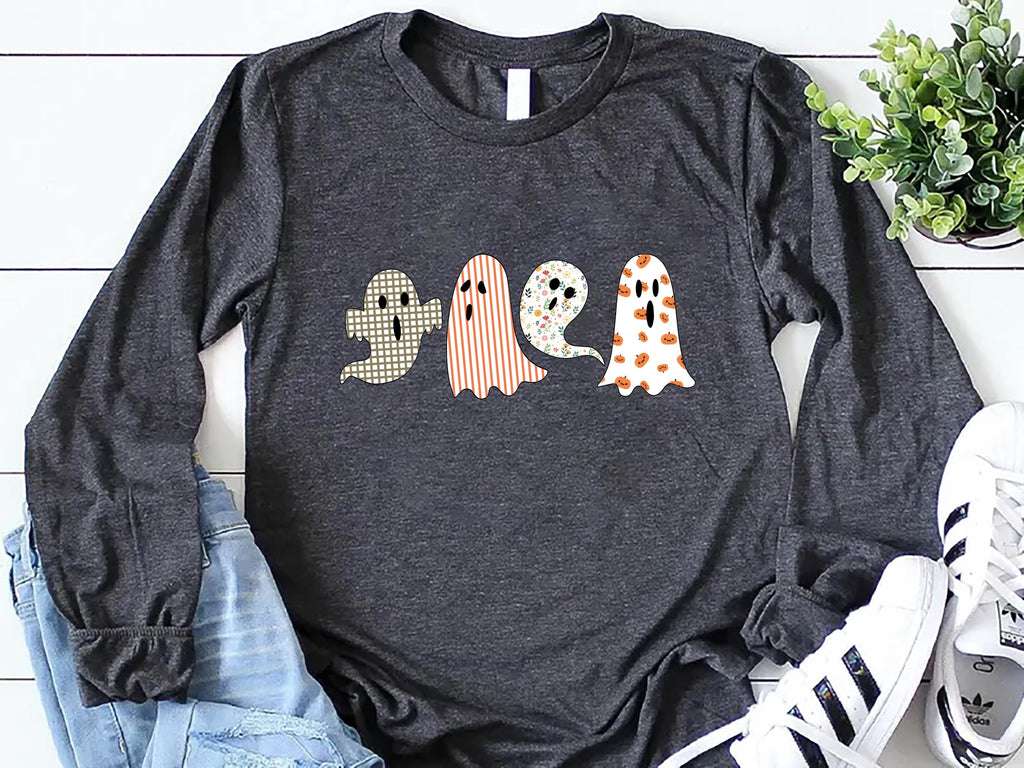 Halloween Ghost Long Sleeve Shirt, Cute Fall Ghost Tee, Spooky Season Autumn Shirt