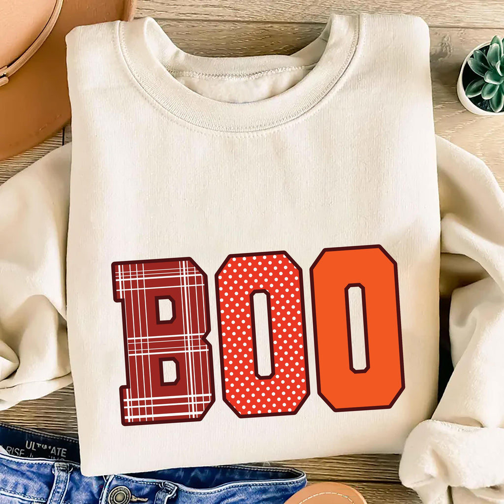 Boo Halloween Sweatshirt, Spooky Fun Fall Crewneck Tee