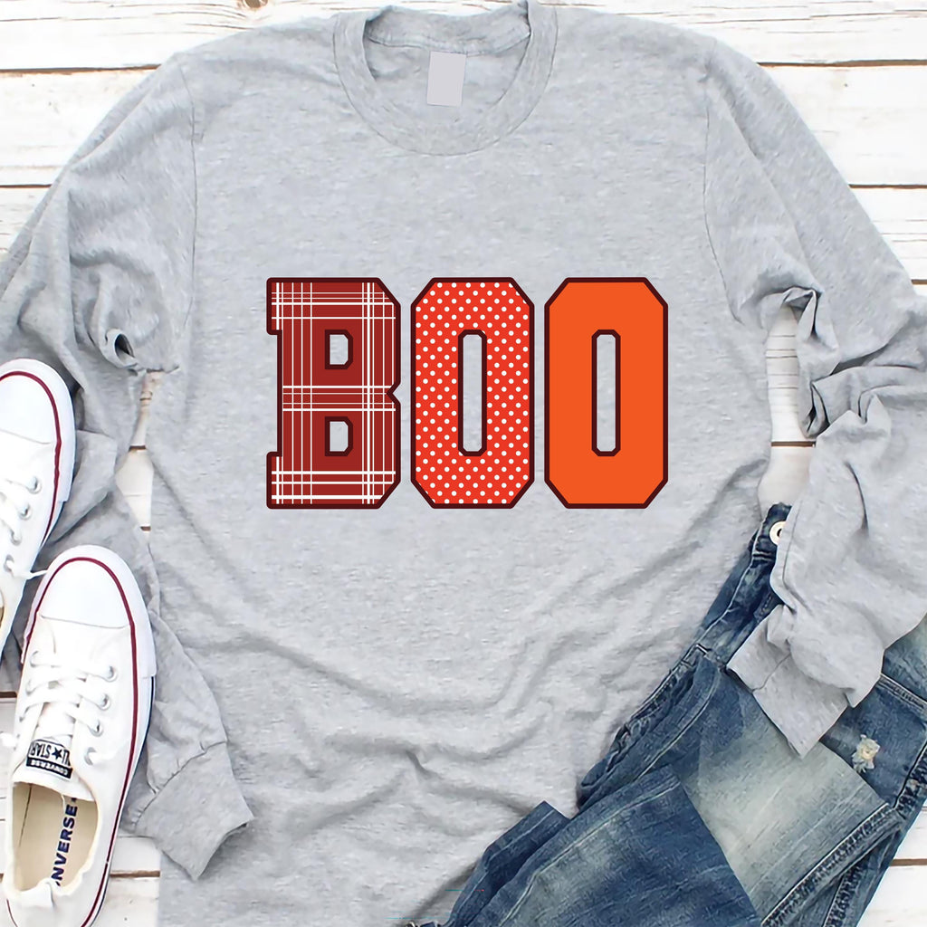 Boo Halloween Long Sleeve Shirt, Spooky Fun Fall Crewneck Tee