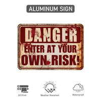 Halloween Enter at Your Own Risk Yard Sign with 16" Stake, Scary Bloody Rust-Free Aluminum Horror Sign, Outdoor Haunted House Party Decor