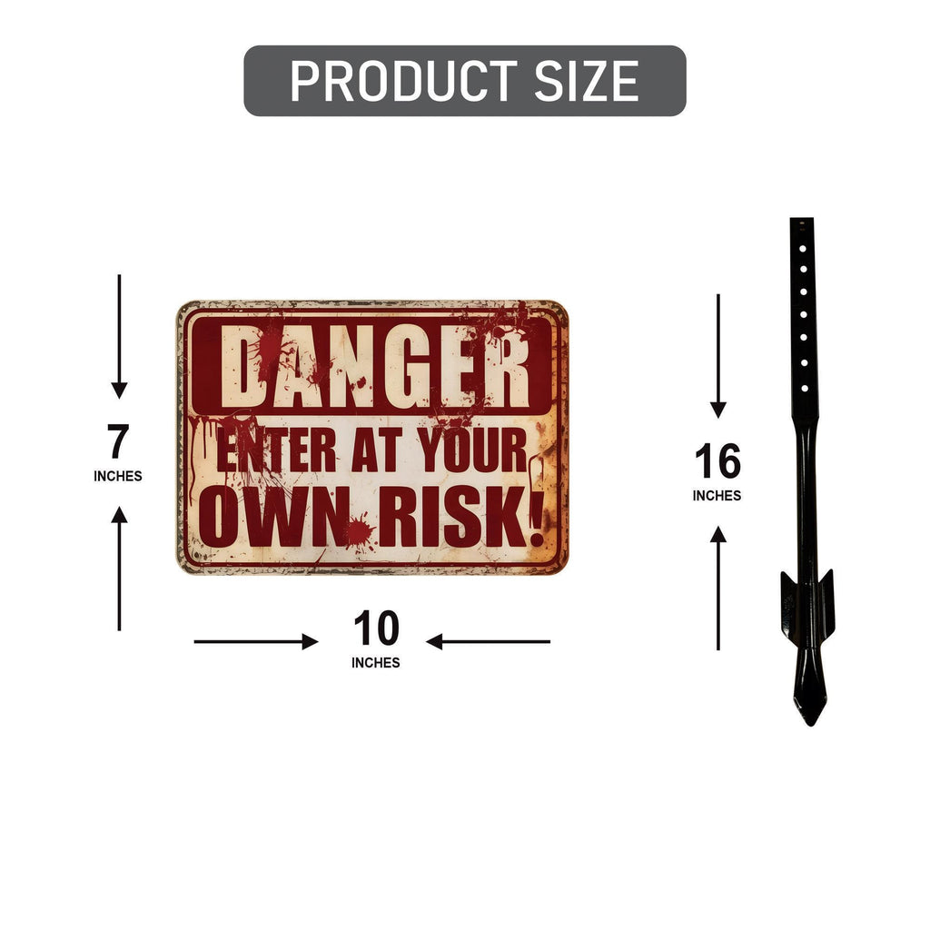 Halloween Enter at Your Own Risk Yard Sign with 16" Stake, Scary Bloody Rust-Free Aluminum Horror Sign, Outdoor Haunted House Party Decor