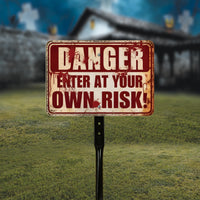 Halloween Enter at Your Own Risk Yard Sign with 16" Stake, Scary Bloody Rust-Free Aluminum Horror Sign, Outdoor Haunted House Party Decor