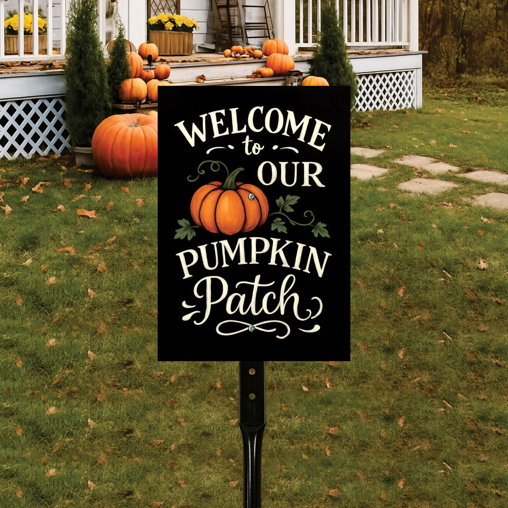 Welcome to Our Pumpkin Patch Yard Sign with 16" Stake, Rustic Fall Harvest Aluminum Sign, Outdoor Autumn Garden Porch Thanksgiving Decor