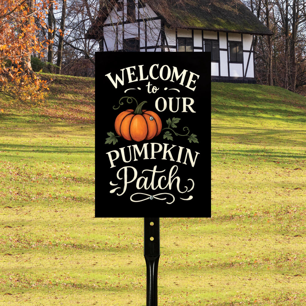 Welcome to Our Pumpkin Patch Yard Sign with 16" Stake, Rustic Fall Harvest Aluminum Sign, Outdoor Autumn Garden Porch Thanksgiving Decor