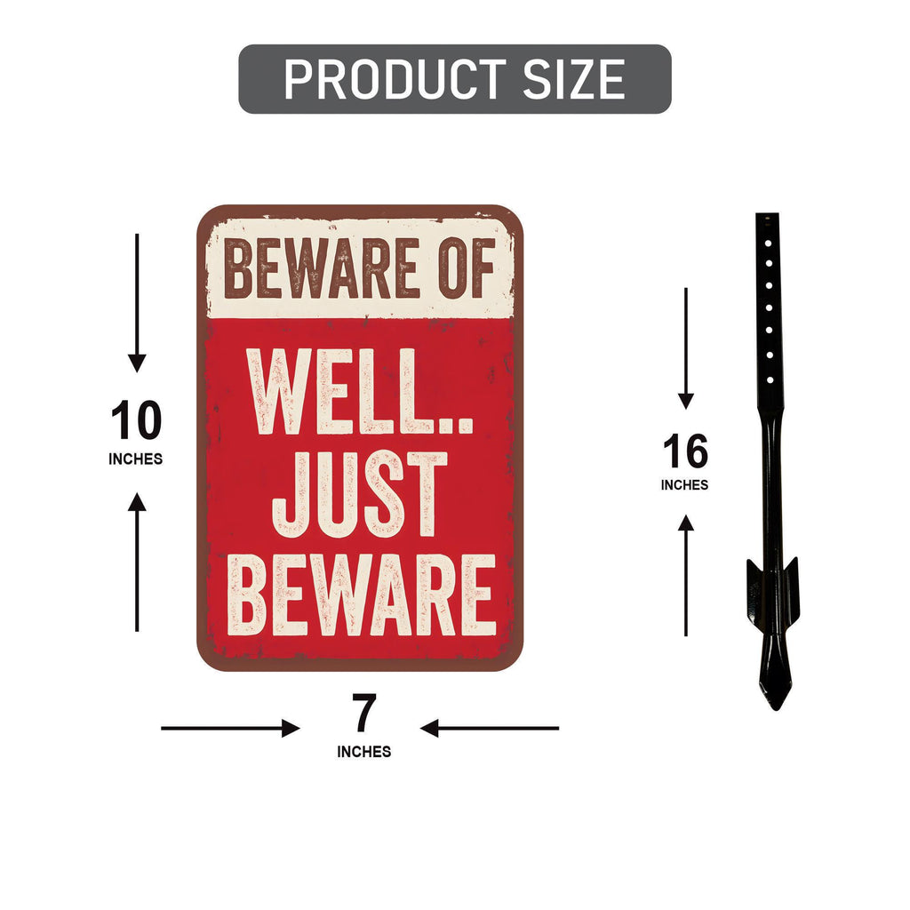 Beware of Well Just Beware Halloween Yard Sign with 16" Stake, Rust-Free Aluminum Funny Scary Sign, Outdoor Haunted House Garden Decoration