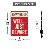 Beware of Well Just Beware Halloween Yard Sign with 16" Stake, Rust-Free Aluminum Funny Scary Sign, Outdoor Haunted House Garden Decoration